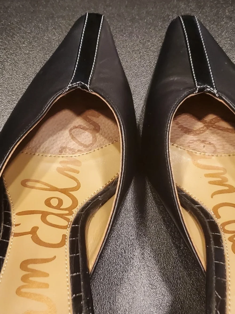 Sam Edelman Black Leather Pointed-Toe Mule Kitten Heels Size 7.5